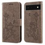 For Google Pixel 6 Lotus Embossed Leather Phone Case(Grey)