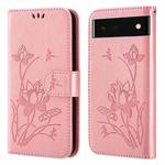 For Google Pixel 7 Pro 5G Lotus Embossed Leather Phone Case(Pink)