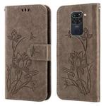 For Xiaomi Redmi Note 9 / 10X 4G Lotus Embossed Leather Phone Case(Grey)