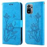 For Xiaomi Redmi Note 10 4G / Note 10S Lotus Embossed Leather Phone Case(Blue)