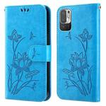 For Xiaomi Redmi Note 10 5G Lotus Embossed Leather Phone Case(Blue)