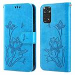 For Xiaomi Redmi Note 11 Global Lotus Embossed Leather Phone Case(Blue)