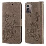 For Nokia G21 / G11 Lotus Embossed Leather Phone Case(Grey)