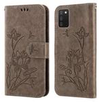 For Samsung Galaxy A03s 166mm Lotus Embossed Leather Phone Case(Grey)