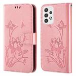 For Samsung Galaxy A23 5G Lotus Embossed Leather Phone Case(Pink)