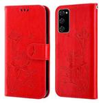 For Samsung Galaxy S20 FE Lotus Embossed Leather Phone Case(Red)