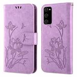 For Samsung Galaxy S20 FE Lotus Embossed Leather Phone Case(Purple)