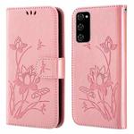 For Samsung Galaxy S20 FE Lotus Embossed Leather Phone Case(Pink)