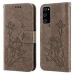 For Samsung Galaxy S20 FE Lotus Embossed Leather Phone Case(Grey)