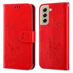 For Samsung Galaxy S21 FE 5G Lotus Embossed Leather Phone Case(Red)