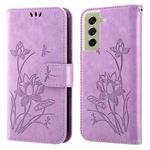 For Samsung Galaxy S21 FE 5G Lotus Embossed Leather Phone Case(Purple)