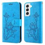 For Samsung Galaxy S22+ 5G Lotus Embossed Leather Phone Case(Blue)