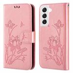 For Samsung Galaxy S22+ 5G Lotus Embossed Leather Phone Case(Pink)
