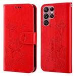 For Samsung Galaxy S22 Ultra 5G Lotus Embossed Leather Phone Case(Red)