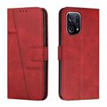 For OPPO Find X5 Stitching Calf Texture Buckle Leather Phone Case(Red)