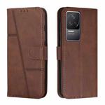 For Xiaomi Redmi K50 / K50 Pro Stitching Calf Texture Buckle Leather Phone Case(Brown)