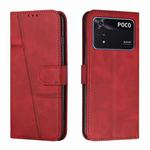 For Xiaomi Poco M4 Pro 4G Stitching Calf Texture Buckle Leather Phone Case(Red)