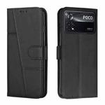 For Xiaomi Poco M4 Pro 5G Stitching Calf Texture Buckle Leather Phone Case(Black)