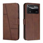 For Xiaomi Poco M4 Pro 5G Stitching Calf Texture Buckle Leather Phone Case(Brown)