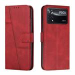 For Xiaomi Poco M4 Pro 5G Stitching Calf Texture Buckle Leather Phone Case(Red)