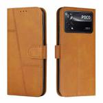 For Xiaomi Poco M4 Pro 5G Stitching Calf Texture Buckle Leather Phone Case(Yellow)