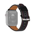 Three-line Leather Watch Band For Apple Watch Ultra 49mm / Series 8&7 45mm / SE 2&6&SE&5&4 44mm / 3&2&1 42mm(Black)