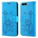 For iPhone SE 2022 / SE 2020 / 8 / 7 Lotus Embossed Leather Phone Case(Blue)