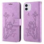 For iPhone 11 Lotus Embossed Leather Phone Case (Purple)