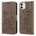For iPhone 11 Lotus Embossed Leather Phone Case (Grey)
