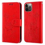 Lotus Embossed Leather Phone Case For iPhone 12 / 12 Pro(Red)