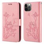 Lotus Embossed Leather Phone Case For iPhone 12 / 12 Pro(Pink)