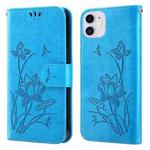 Lotus Embossed Leather Phone Case For iPhone 12 mini(Blue)