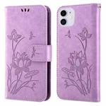 Lotus Embossed Leather Phone Case For iPhone 12 mini(Purple)