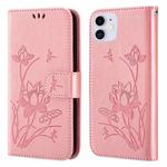 Lotus Embossed Leather Phone Case For iPhone 12 mini(Pink)