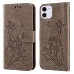 Lotus Embossed Leather Phone Case For iPhone 12 mini(Grey)