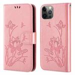 Lotus Embossed Leather Phone Case For iPhone 12 Pro Max(Pink)