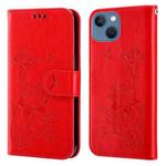 Lotus Embossed Leather Phone Case For iPhone 13(Red)