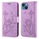 Lotus Embossed Leather Phone Case For iPhone 13(Purple)