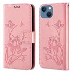 Lotus Embossed Leather Phone Case For iPhone 13(Pink)