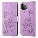 Lotus Embossed Leather Phone Case For iPhone 13 Pro(Purple)