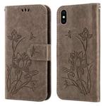 Lotus Embossed Leather Phone Case For iPhone XS / X(Grey)