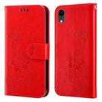 Lotus Embossed Leather Phone Case For iPhone XR(Red)