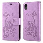 Lotus Embossed Leather Phone Case For iPhone XR(Purple)