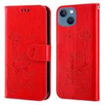 Lotus Embossed Leather Phone Case For iPhone 13 mini(Red)