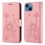 Lotus Embossed Leather Phone Case For iPhone 13 mini(Pink)