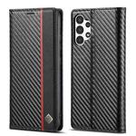 For Samsung Galaxy A13 4G LC.IMEEKE Carbon Fiber Horizontal Flip Leather Phone Case(Vertical Black)