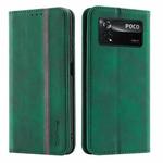 For Xiaomi Poco X4 Pro 5G International Version Splicing Skin Feel Magnetic Leather Phone Case(Green)