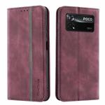 For Xiaomi Poco X4 Pro 5G International Version Splicing Skin Feel Magnetic Leather Phone Case(Wine Red)