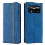 For Xiaomi Poco X4 Pro 5G International Version Splicing Skin Feel Magnetic Leather Phone Case(Blue)