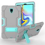 For Galaxy Tab A 10.5 T590  Contrast Color Silicone + PC Combination Case with Holder(Grey + Aqua)